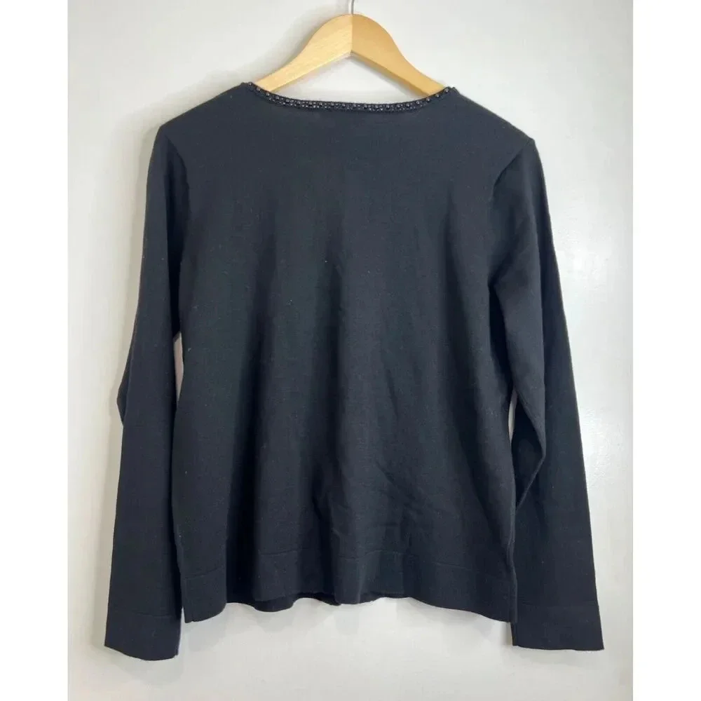 Pendleton vintage size MEDIUM beaded cardigan merino wool sweater black new M